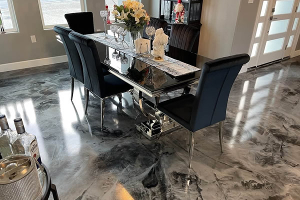 Luxurious interior space featuring seamless metallic epoxy flooring by WATECH Integrated Concrete Solutions Ltd in Nigeria.