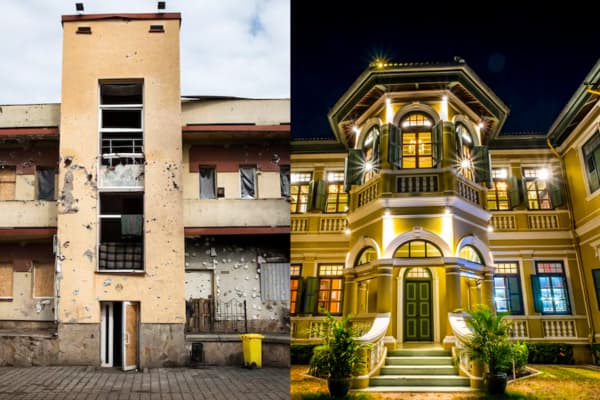 Before and after photo of a luxury home property restoration in Lagos Nigeria by WATECH Integrated Concrete Solutions Ltd